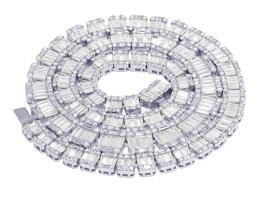 JEWELRY UNLIMITED 10K White Gold 46.6 CT Diamond Baguette Tennis Chain 13MM 22"
