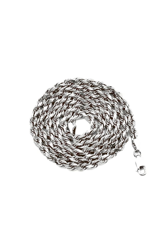 10K White Gold 4mm Solid Diamond Cut Rope Chain Necklace with Lobster Lock (20")