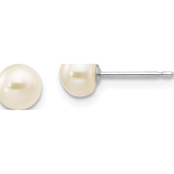 Jewelry by Sweet Pea 10K White Gold 5-6mm White Button Freshwater Cultured Pearl Stud Post Earrings