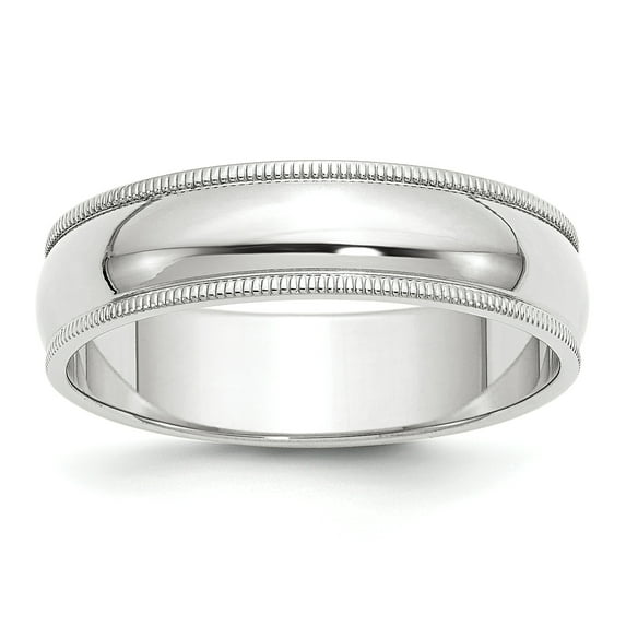 10K White Gold 6mm Milgrain Half Round Band Ring Size 11.5