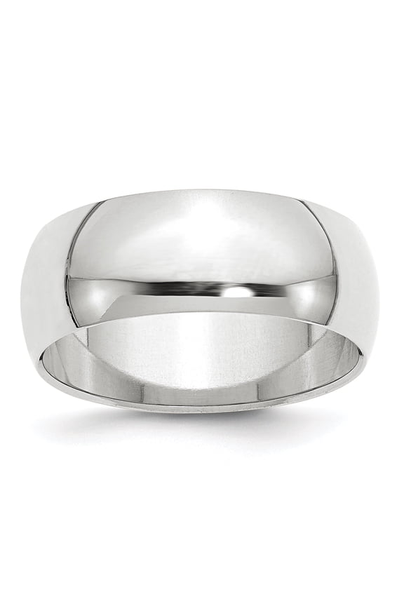 10K White Gold 8mm Half Round Band Ring Size 7