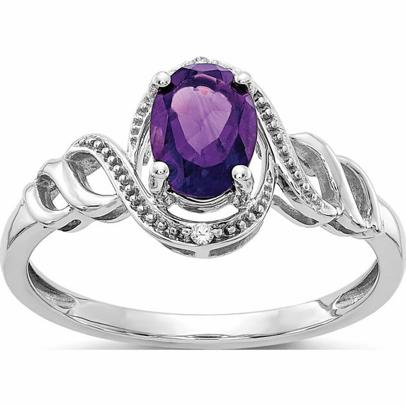 10K White Gold Amethyst And Diamond Ring (Size 7) Made In India 10xb311