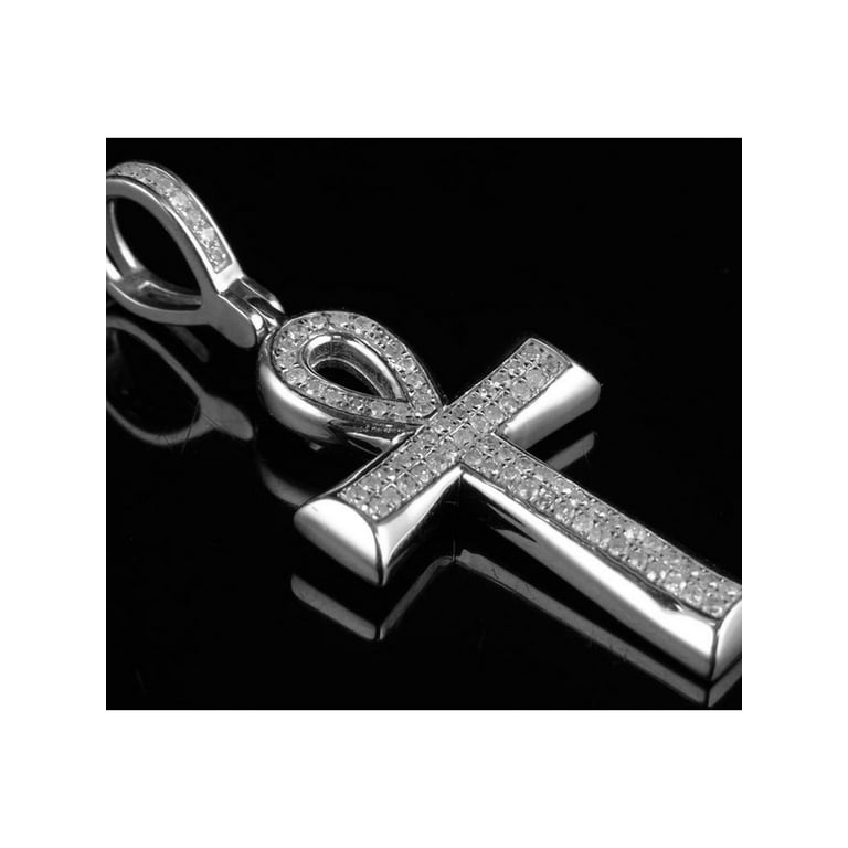10K White Gold Ankh Cross Micro Pave Diamond Pendant 0.33ct Walmart