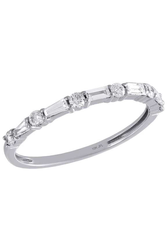 10K White Gold Baguette Diamond Slender Design Stackable Right Hand Ring 3/8 Ct
