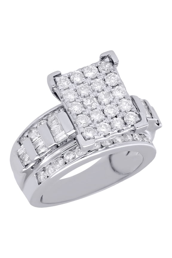 10K White Gold Baguette & Round Diamond Rectangle Ladies Engagement Ring 2 Ct.