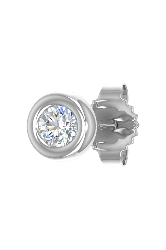 10K White Gold Bezel Set Round Diamond Stud Earring (0.05 Carat) (Single Piece) (SI1-SI2 Clarity)