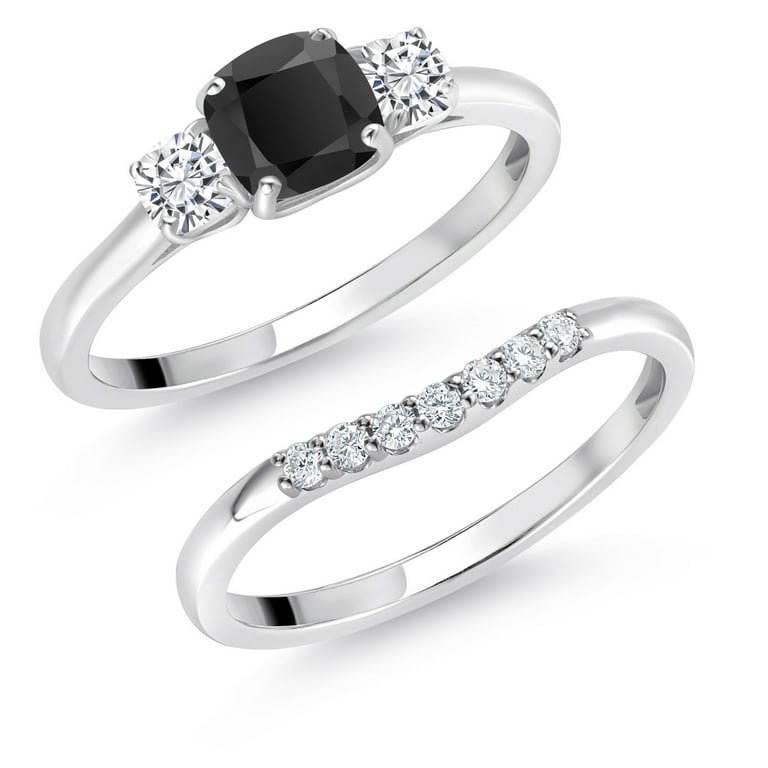 10K White Gold Black Onyx White Moissanite and Lab Grown Diamond - Main Image