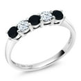 thumbnail image 1 of Gem Stone King 10K White Gold Black Onyx and White Zirconia 5 Stone Wedding Engagement Anniversary Promise Ring for Women (0.52 Cttw, Round 3MM, Gemstone December Birthstone, Size 9), 1 of 5