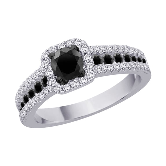 10K White Gold, Black and White Diamond Bridal Engagement Ring (1 cttw)