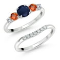 thumbnail image 1 of Gem Stone King 10K White Gold Blue Sapphire Orange Sapphire and White Lab Grown Diamond 5 Stone Bridal Engagement Wedding Ring Set for Women (1.03 Cttw, Round: 5MM and 3MM, Size 9), 1 of 6
