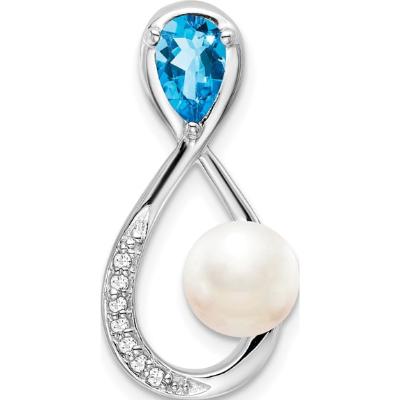 10K White Gold Blue Topaz/Fwc Pearl/Diamond Infinity Chain Slide (Width 11.2) (Length 22.1) - Jbsp