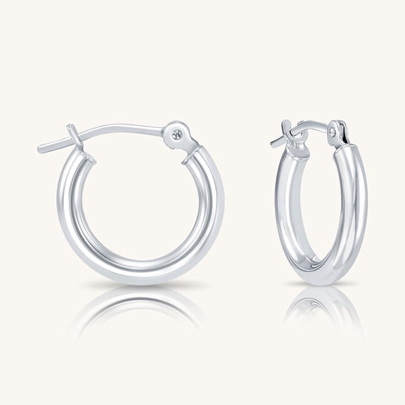 10K White Gold Classic Round Hoop Earrings | 13mm | Everyday Hoop Earrings | Great for Women and Men | GB Jewelry & Co.