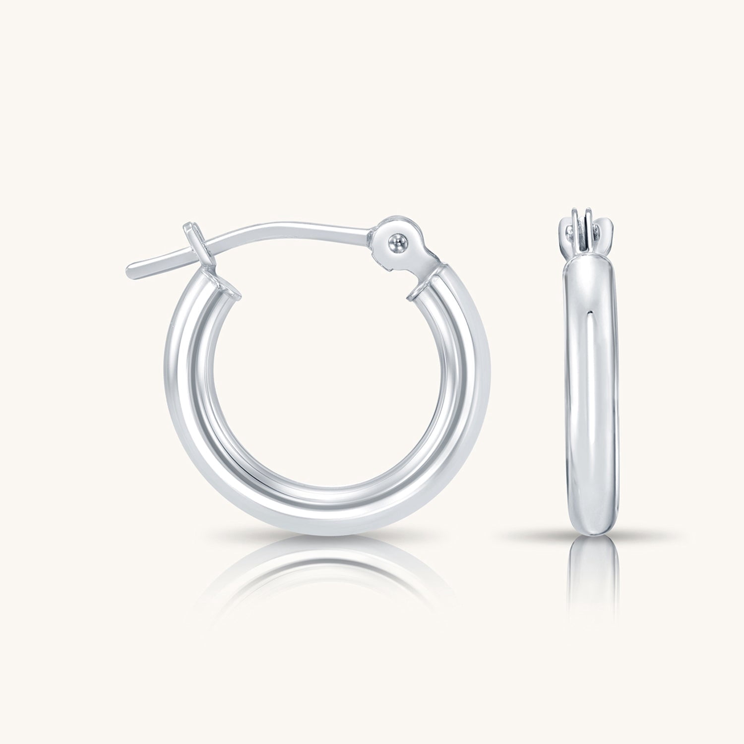 10K White Gold Classic Round Hoop Earrings | 13mm | Everyday Hoop Earrings | Great for Women and Men | GB Jewelry & Co.