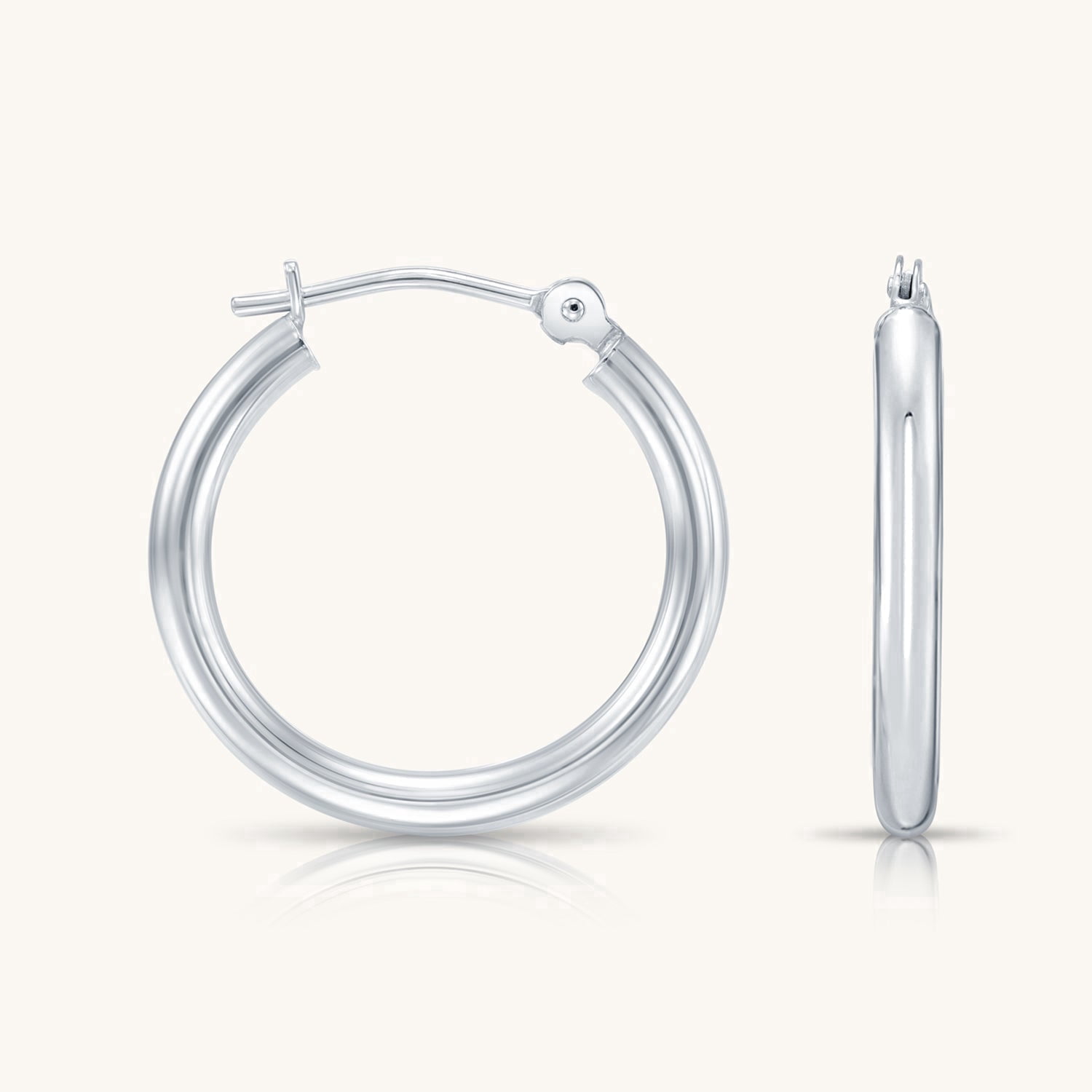 10K White Gold Classic Round Hoop Earrings | 16mm | Everyday Hoop Earrings | Great for Women and Men | GB Jewelry & Co.