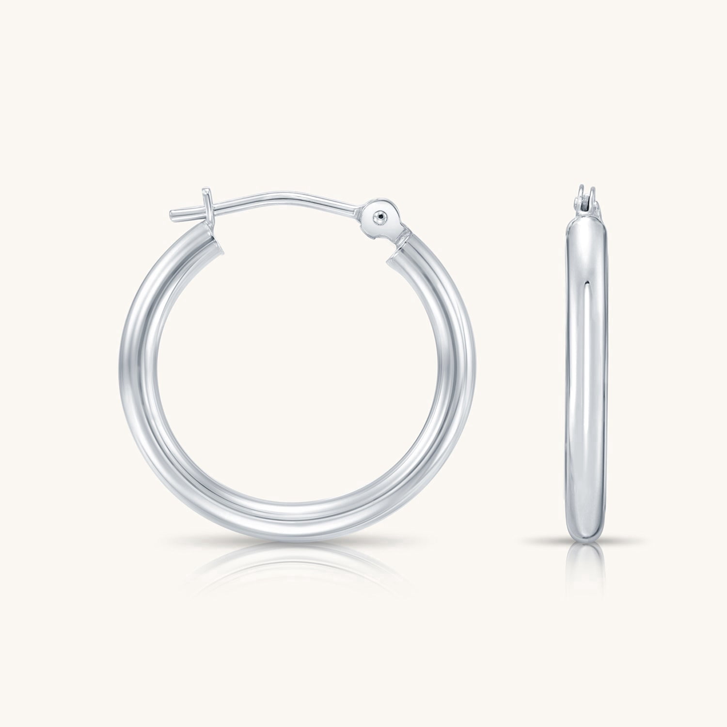 10K White Gold Classic Round Hoop Earrings | 18mm | Everyday Hoop Earrings | Great for Women and Men | GB Jewelry & Co.