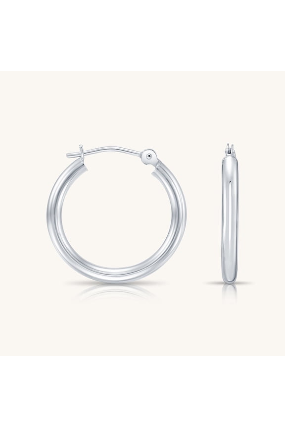 10K White Gold Classic Round Hoop Earrings | 20mm | Everyday Hoop Earrings | Great for Women and Men | GB Jewelry & Co.