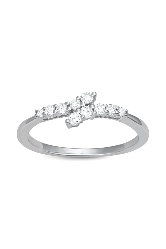 10K White Gold Criss Cross Lab Grown Diamond Ring- Elegant X-Shape Statement Band for Women, F-G, 0.25 Carat TW, (Ring Size : 5)