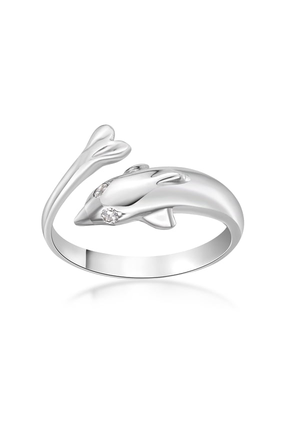 10K White Gold Cubic Zirconia Dolphin Toe Ring
