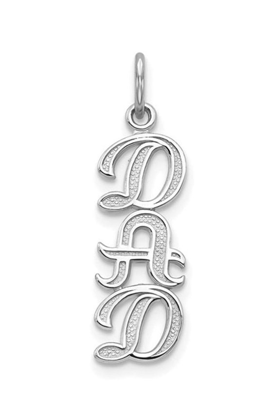 Gem & Harmony 10K White Gold DAD Charm Pendant (NO CHAIN) for Men