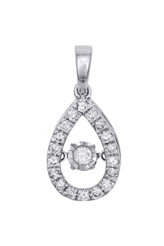 10K White Gold Dancing Diamond Center Teardrop Pendant Ladies Charm 0.33 Ct.