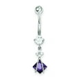 thumbnail image 1 of 10K White Gold Dangle 6mm Square Amy CZ Belly Button Dangle Body Jewelry, 1 of 2