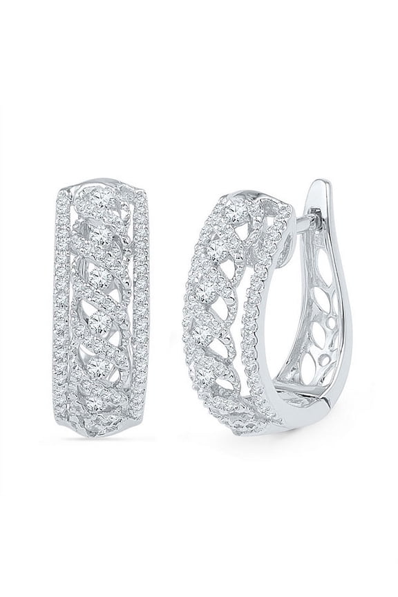 10K White Gold Diamond Amazingly Dazzling Stylish Hoop Earrings 3/4 Ctw.