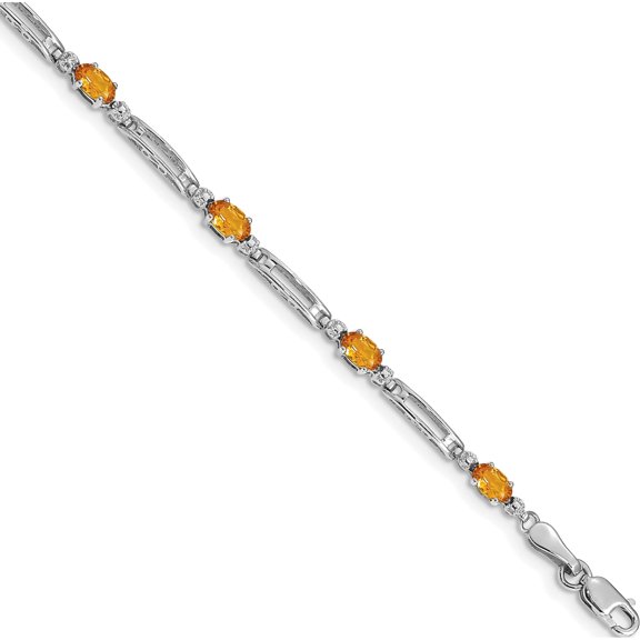 Jewelry by Sweet Pea 10K White Gold Diamond and Oval Citrine Rectangle Link 7 inch Bracelet