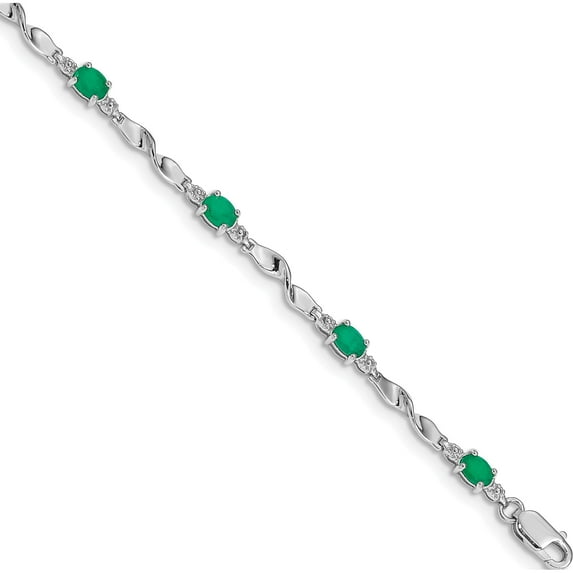 10K White Gold Diamond And Emerald Bracelet (Width 4) (Length 7) - Jbsp