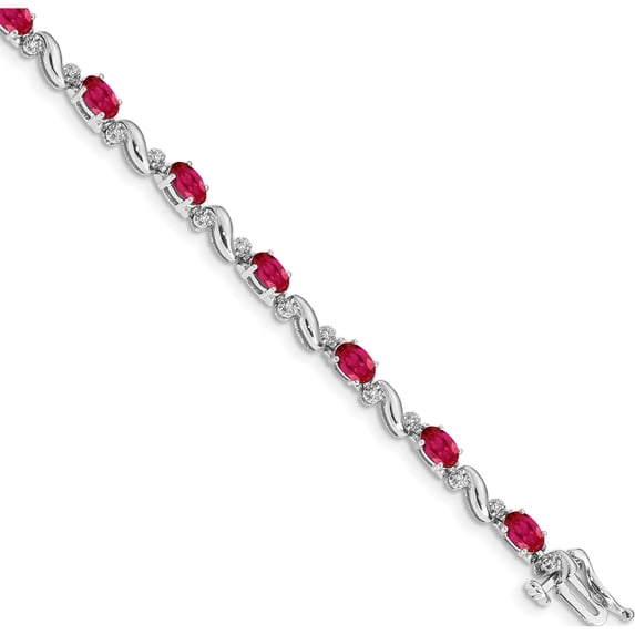 10K White Gold Diamond And Ruby Bracelet (Width 4) (Length 7) - Jbsp
