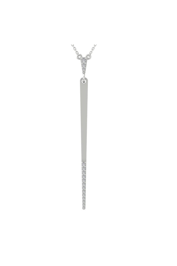 10K White Gold Diamond Bar Pendant with Sterling Silver Cable Chain Necklace (1/8 cttw, I-J Color, I2-I3 Clarity), 18"