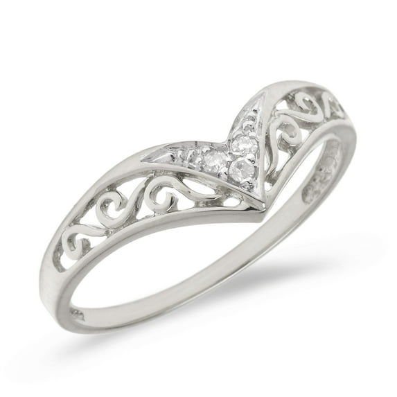 10K White Gold Diamond Chevron Ring