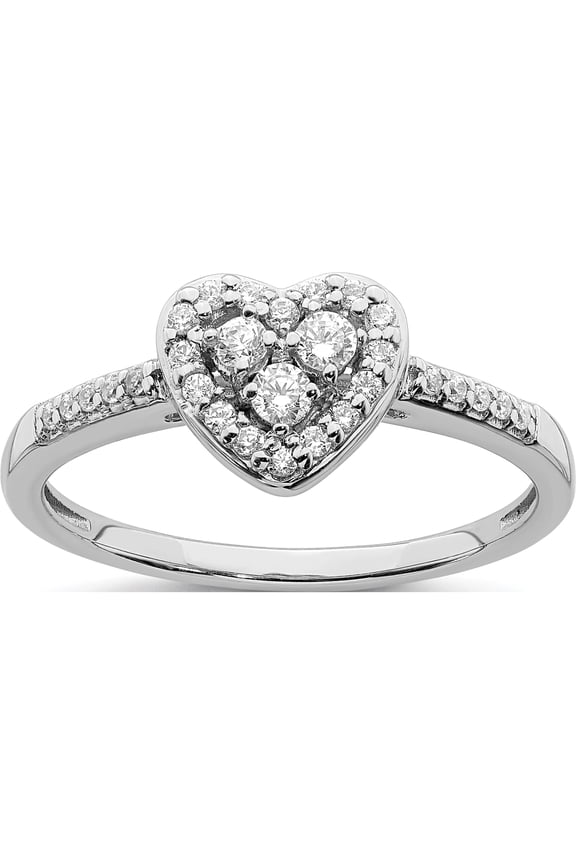 10K White Gold Heart Halo Cluster 1/4 carat Diamond Complete Engagement Ring