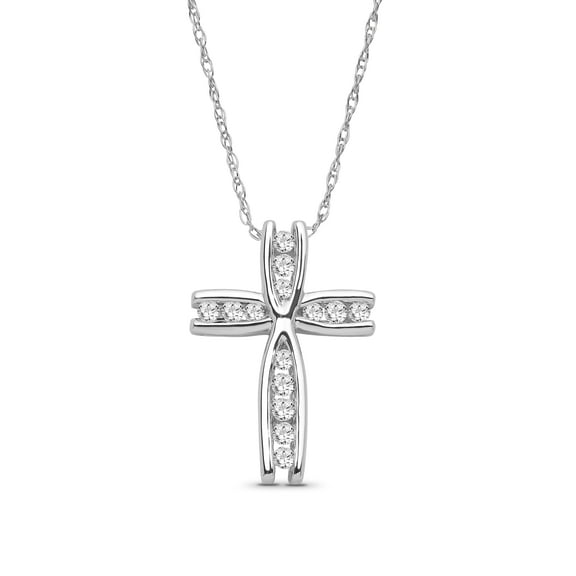 Araiya Fine Jewelry 10K White Gold Diamond Cross Pendant Necklace for Female (1/2 Cttw, I-J Color, I2-I3 Clarity), 18"