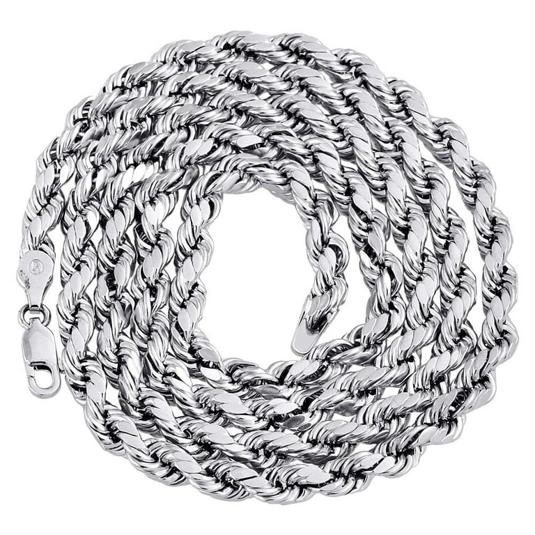 10K White Gold Diamond Cut Hollow Rope Chain 5mm Wide Necklace 20 Inch 