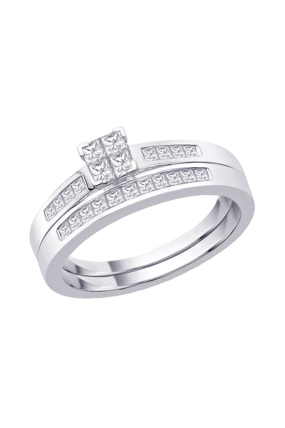 10K White Gold, Diamond Engagement Ring with Princess Cut Center Diamond (1/2 cttw)