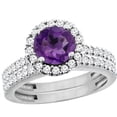 thumbnail image 1 of 10K White Gold Diamond Halo Genuine Amethyst Round 6mm 2-Piece Engagement Ring Set Floating size 6, 1 of 4