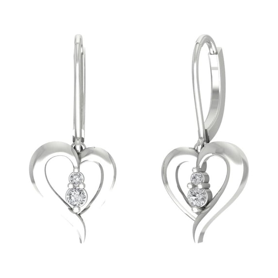 10K White Gold Diamond Heart Dangle Earrings (1/5 cttw, I-J Color, I2-I3 Clarity)
