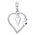thumbnail image 1 of 10K White Gold Diamond Heart Pendant Dangling Initial V Cut Out Charm 0.10 Ct., 1 of 6