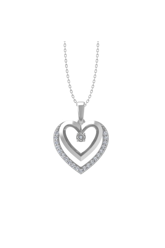 10K White Gold Diamond Heart Pendant with Silver Cable Chain Necklace 18" (1/8 cttw, I2-I3 Clarity, I-J Color)