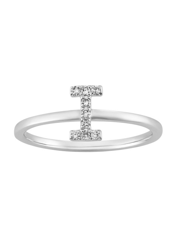 10K White Gold Diamond I Initial Band Ring (1/10 cttw, I-J Color, I2-I3 Clarity) Size 8