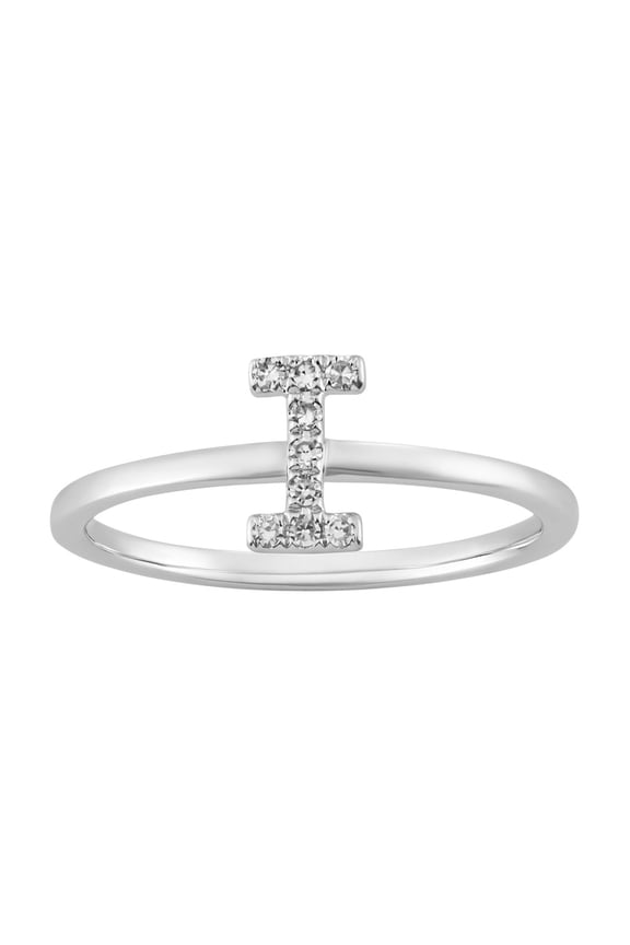 10K White Gold Diamond I Initial Band Ring (1/10 cttw, I-J Color, I2-I3 Clarity) Size 8