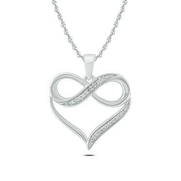 10K White Gold Diamond Infinity Heart Pendant Necklace for Women (1/20 ct), 18?