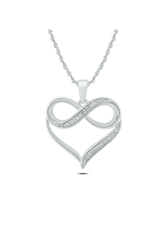 10K White Gold Diamond Infinity Heart Pendant Necklace for Women (1/20 ct), 18?