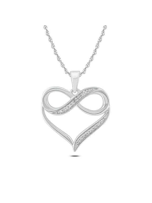10K White Gold Diamond Infinity Heart Pendant Necklace for Women (1/20 ct), 18?