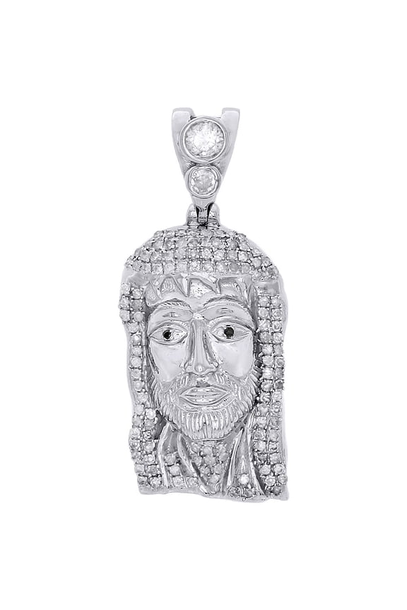 10K White Gold Diamond Jesus Face Piece Pendant 1.30" Mens Pave Charm 0.75 ct.