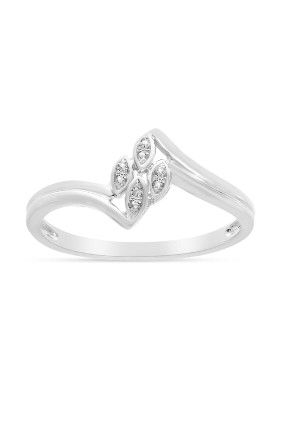 10K White Gold Diamond Leaf Ring