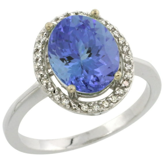 10K White Gold Diamond Natural Tanzanite Engagement Ring Oval 10x8mm, size 10