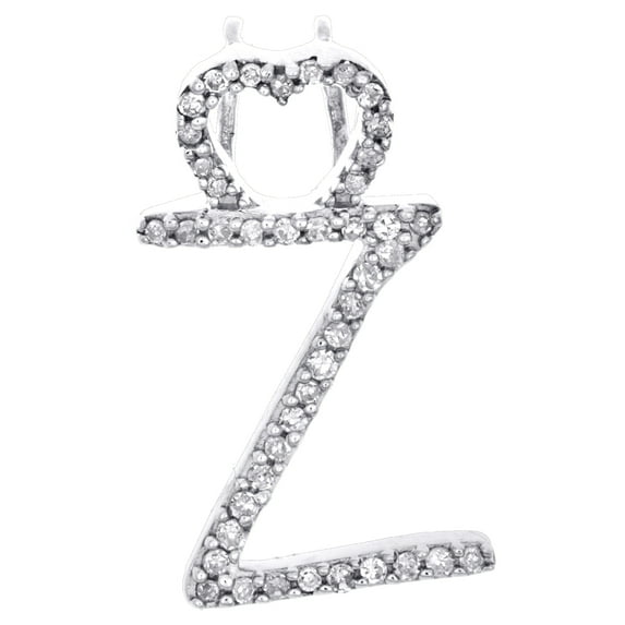 10K White Gold Diamond Script Initial Z Pendant Heart Bail Charm 0.12 Ct.