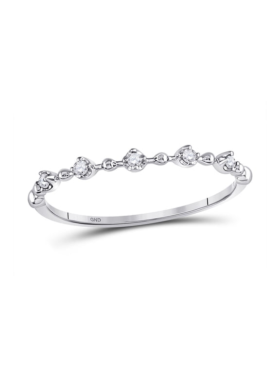 10K White Gold Diamond Stackable Ring, Round Prong-Set Diamonds, 1/20 CTW Delicate Size 7 Band for Women