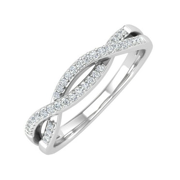 10K White Gold Diamond Twisted Wedding Band Ring (0.13 Carat) (Ring Size 7.5)
